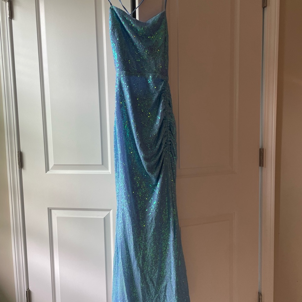 Blue Prom Dress with Sequins